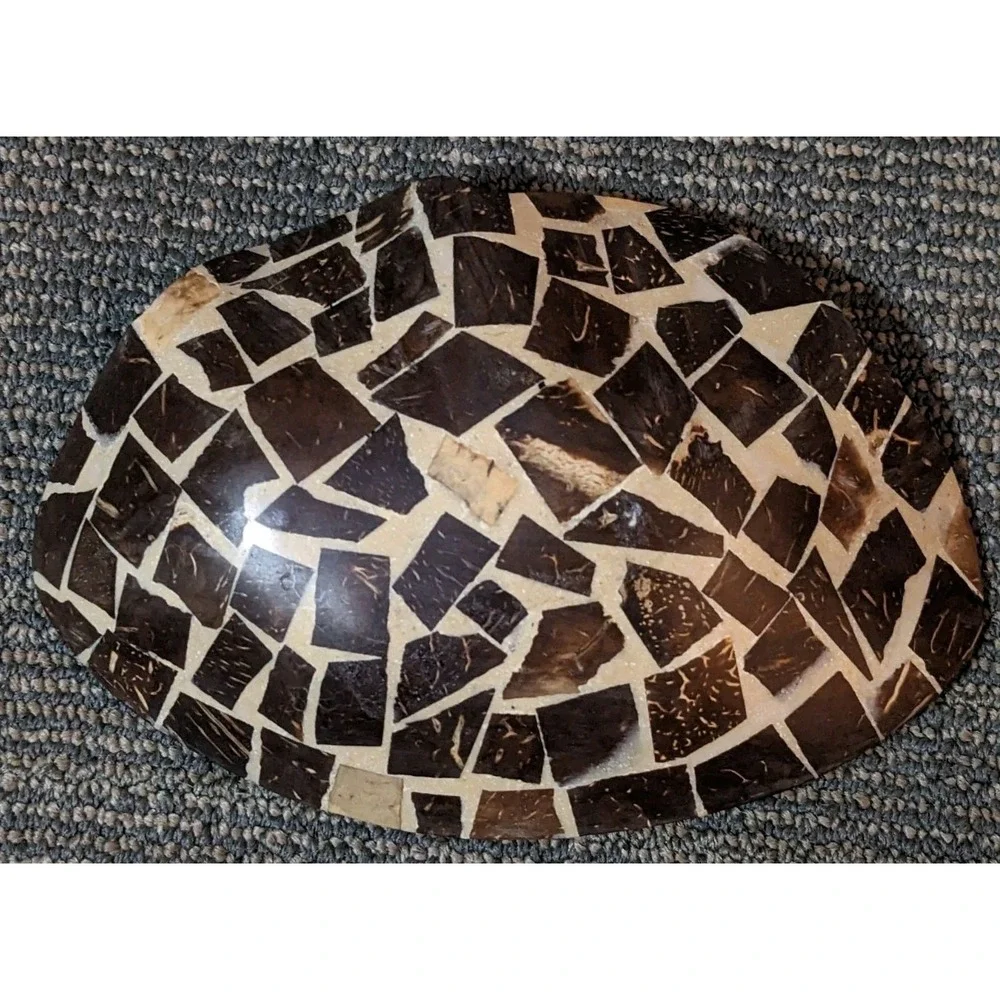 Mother of Pearl and Coconut Mosaic Tile Inlay Trinket Dish Bowl Iridescent